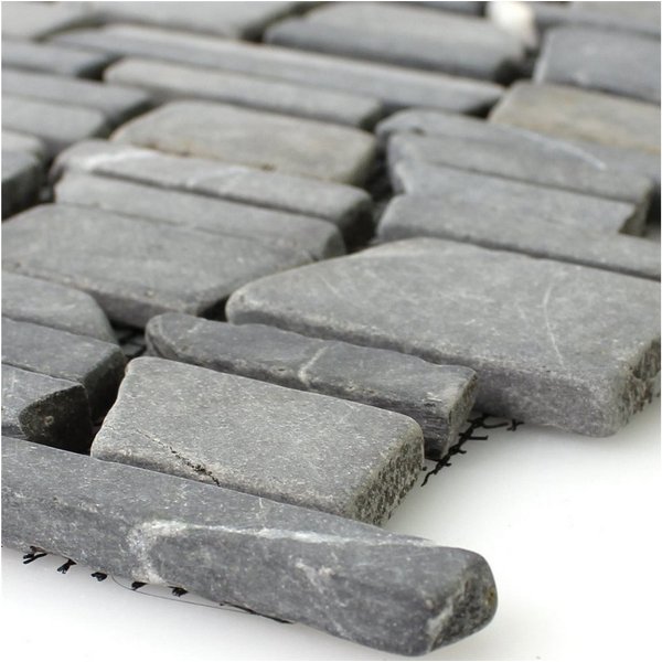 Mosafil Mosaikfliesen Mosaikfliesen Marmor Napola Bricks, Naturstein-Marmor 30.500x30.500, schwarz, Verlegefertig auf ein Netz geklebt - Frostsicher - Wasserfes