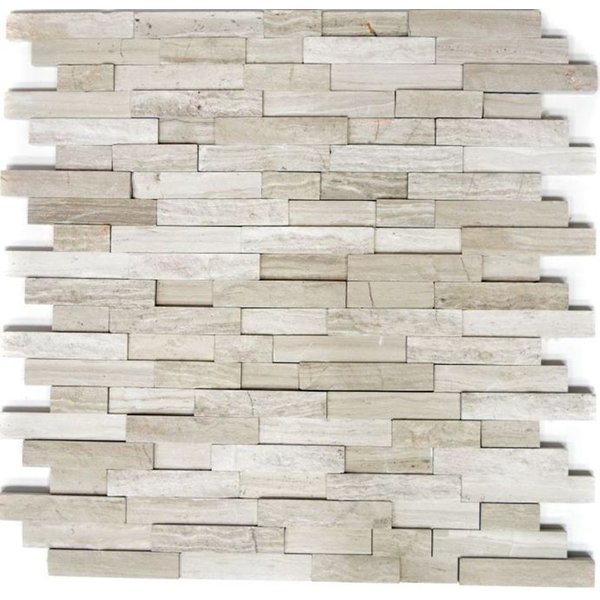 Mosani Mosaikfliesen Splitface Marmor Mosaik Steinwand Naturstein Brick hellgrau Streifen