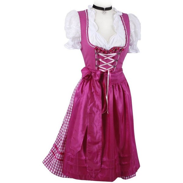 Moschen-Bayern Dirndl Mini-Dirndl kurz Damen - Dirndl Mini Pink Trachtenkleid Oktoberfest Wiesn-Dirndl 60 cm (Dirndl mit Schürze (ohne Bluse) kurz, kariert, Min