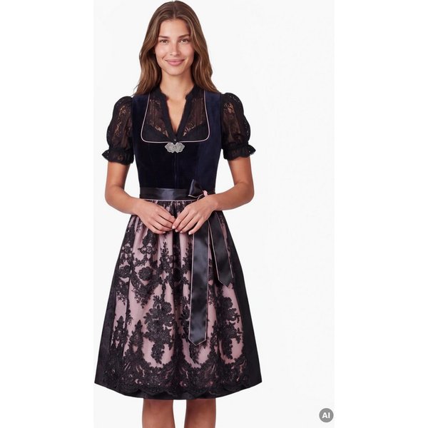 Moschen-Bayern Dirndl Sarah Midi Dirndl 70 cm Rock mit Samtmieder und Spitzenschürze