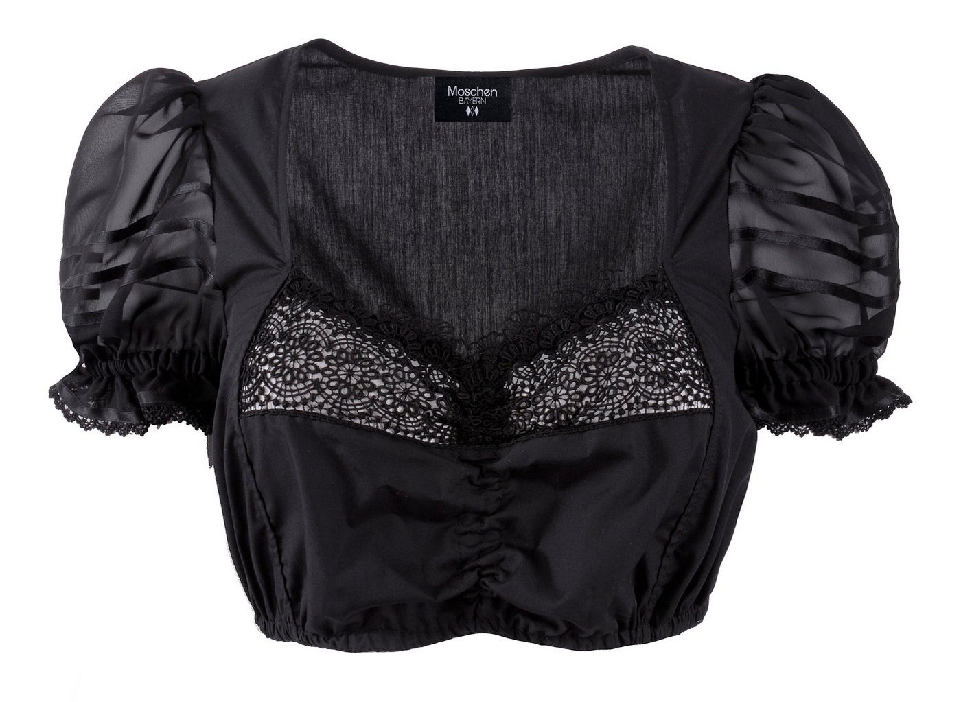 Moschen-Bayern Dirndlbluse Dirndlbluse Damen Trachtenbluse zum Dirndl Kurzarm mit Rüschen + Spitze festlich Schwarz Trachtenbluse, Bluse, Spitzen, festlich, ele – Bild 2 von 3
