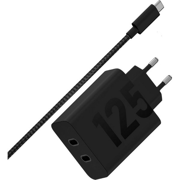 Motorola TurboPower USB-C Duo-Charger125W USB Adapter Netzteil Universal-Ladegerät (2x USB-C auf USB-C, 2 Meter, GaN & TurboPower-Sense)