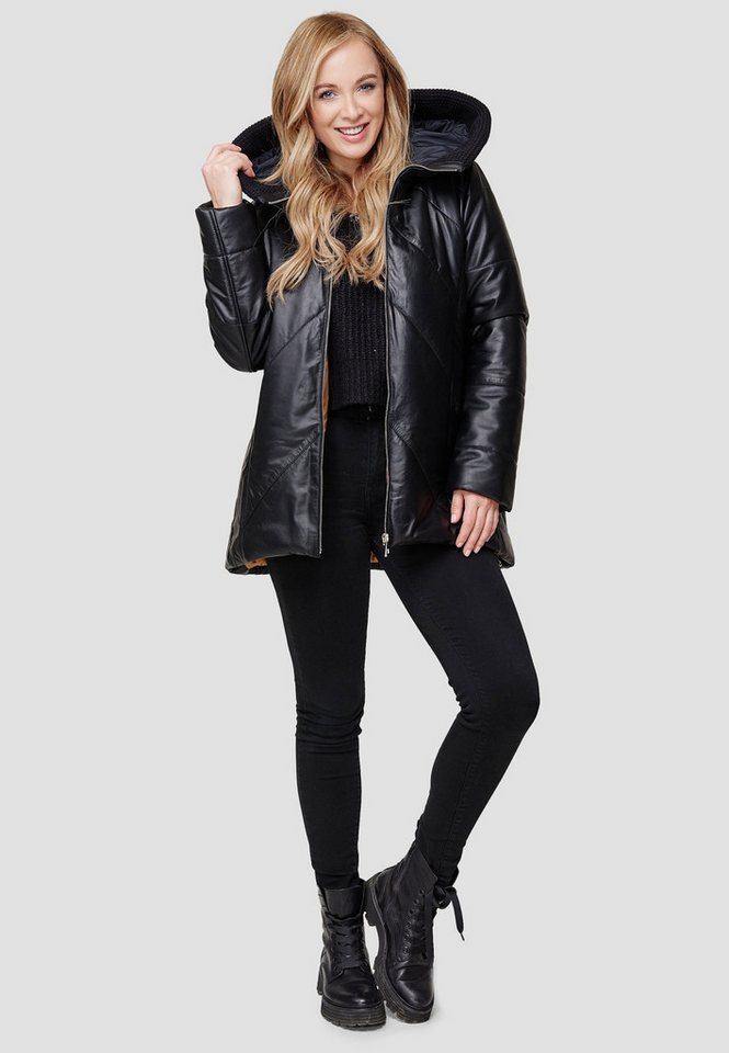Mouflon Lederjacke Mandy Kapuze mit Strickrand – Bild 3 von 5