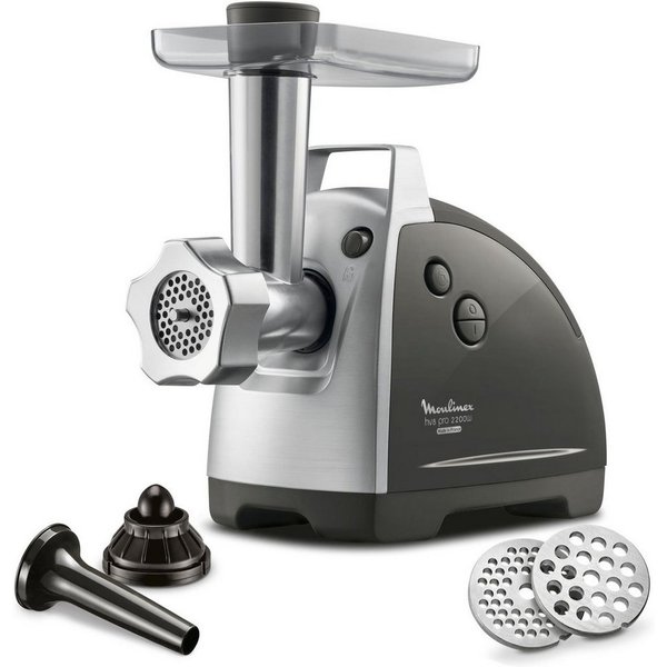 Moulinex Fleischwolf ME6868 Meat Mincer, 2200 W, 4 Zubehörteile inbegriffen, sicheres Reverse-System, schwarz/silber