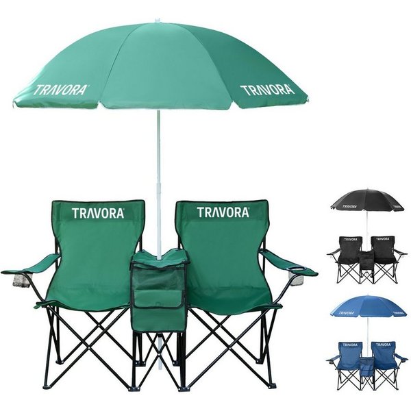 MOVAN Campingstuhl 2er Partner Anglerstuhl Campingstuhl mit Sonnenschirm und Kühlfach