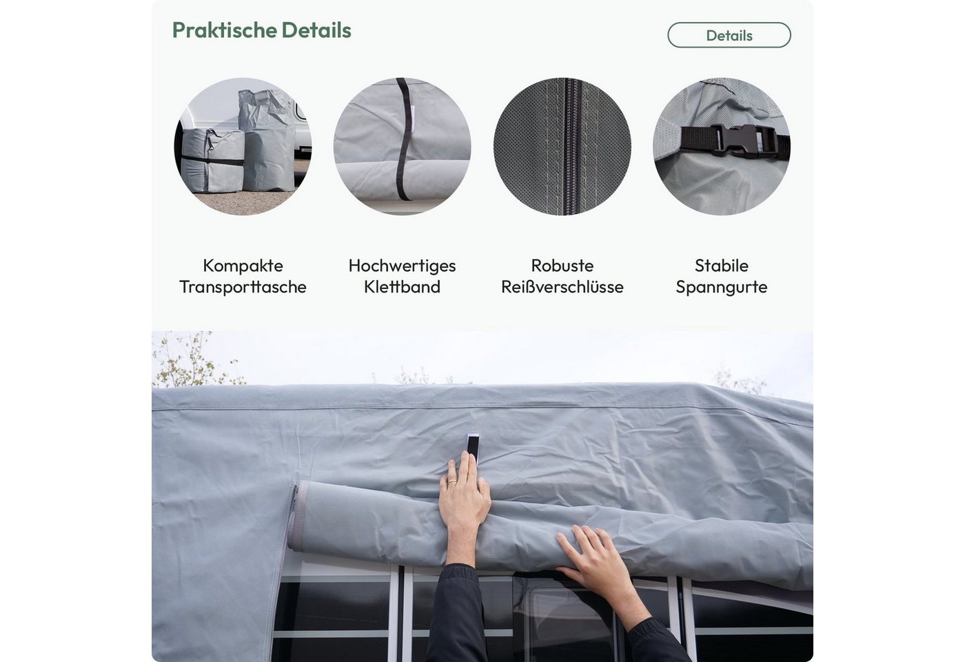 MOVAN Wohnwagenschutzhülle Wohnwagen Plane - Abdeckplane Caravan Cover Schutzhülle Wohnwagenplane – Bild 4 von 5