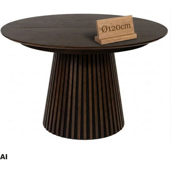 MR.DEKO Esstisch Diningtisch Esszimmertisch Barletta Smoked Oak rund 120 cm FSC®100%, Runde Tischplatte aus Eiche, Gestell Lamellenoptik, Esszimmer