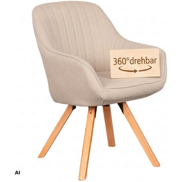MR.DEKO Esszimmerstuhl Schminktisch Stuhl Matera Esszimmerstuhl drehbar FSC®100% (einzelnd, oder als Set erhältlich für Küche und Esszimmer, 1 St), 360° Drehfun