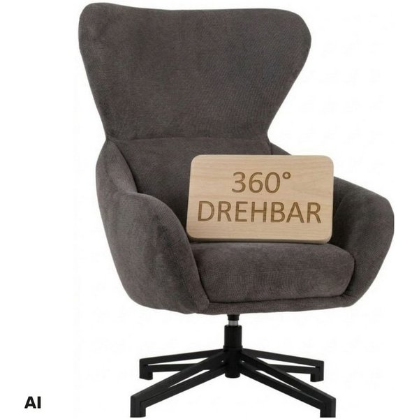 MR.DEKO Ohrensessel Marconia – Sessel, Relaxsessel drehbar, 82x94x102 cm (Einzelsessel – zerlegt geliefert, einfache Montage zuhause, 1-St), Mit geschlossener R