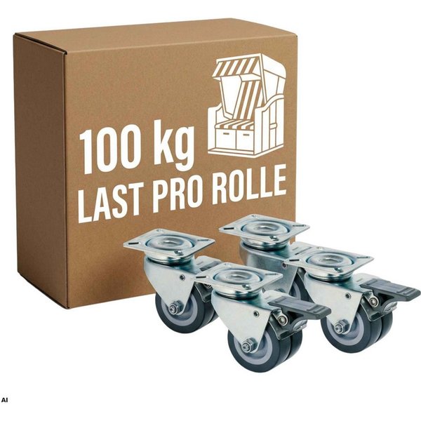 MR.DEKO Strandkorb Doppellenkrollen Möbelrollen mit Feststeller 4er Set, BxTxH: 6x12x7 cm, Für alle handelsüblichen Strandkörbe geeignet, (4er-Set, 4-tlg., 4 Do
