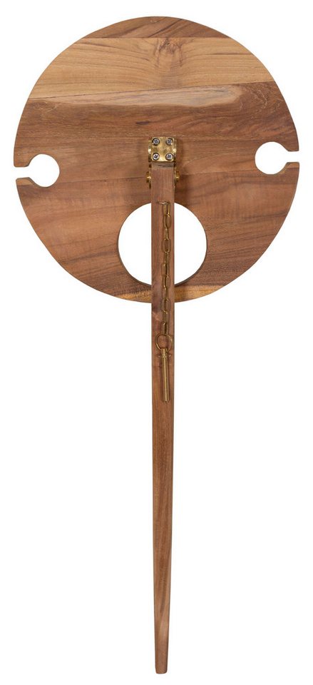 MR.DEKO Weinflaschenhalter Getränkehalter Weinflaschenhalter Teak Strandkorb Robust Beistelltisch, (1-teilig, 1-St., Halterung für 1 Flasche und 2 Gläser), Klap – Bild 5 von 5