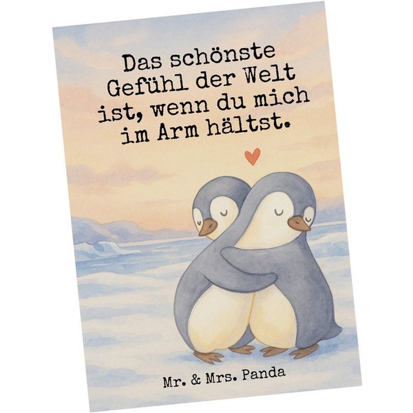 Mr. & Mrs. Panda Postkarte Pinguine Kuscheln Design, Ansichtskarte, Weiß, Kunstkarten, Postkarte, Postkarte Valentinstag Motivkarte