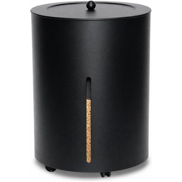MS Beschläge Kaminholzkorb Pellets-Rollcontainer Schwarz Ø 39cm Pellettonne, Pelletbehälter h 51cm Pelletkorb mit Deckel