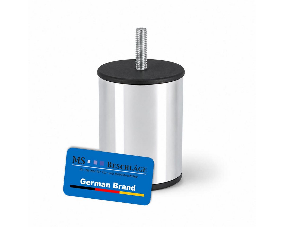 MS Beschläge Möbelfuß Einschraub- Möbelstütze 80mm - Möbelstempel Ø 60mm, (1-St), Sofafuß Chrom glänzend mit M8 Gewindeschraube – Bild 5 von 5