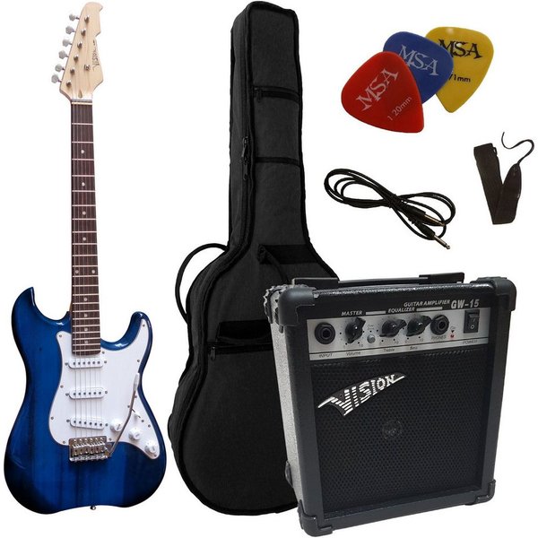 MSA E-Gitarre 3/4 Junior Gitarre im 20 Watt Set, Set mit Tasche, Band, 3xPleks, Kabel