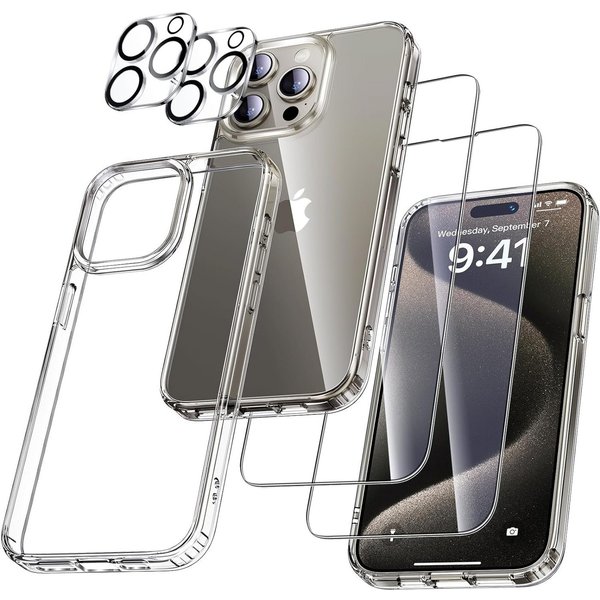 MSM Displayschutzglas 5in1 Hülle für iPhone 15 Pro 2X Schutzglas 2X Kamera Glas Panzerfolie