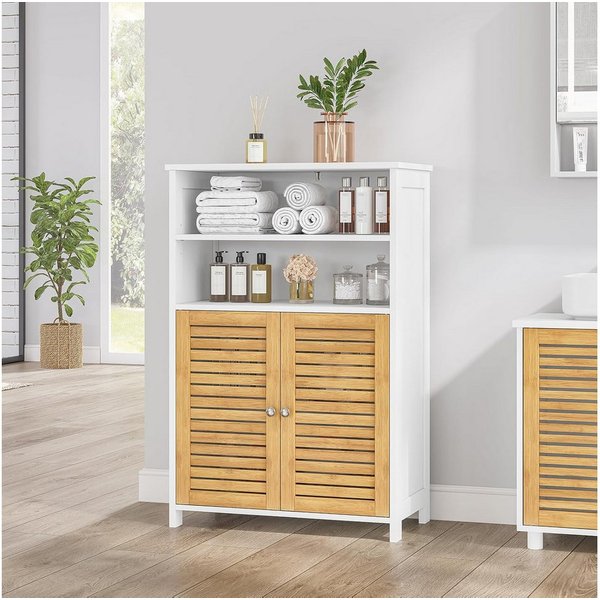 MSMASK Badkommode Badezimmerschrank, mit 2 offene Fächer, 60 x 30 x 100cm, Weiß