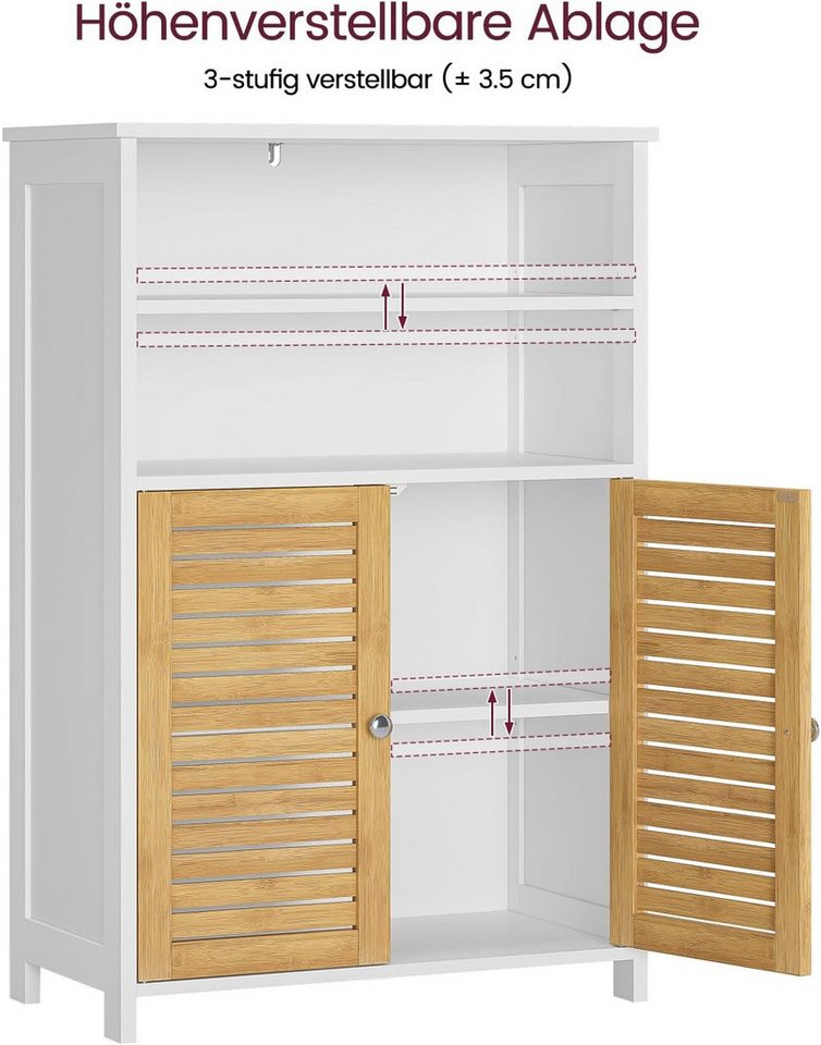 MSMASK Badkommode Badezimmerschrank, mit 2 offene Fächer, 60 x 30 x 100cm, Weiß – Bild 4 von 5
