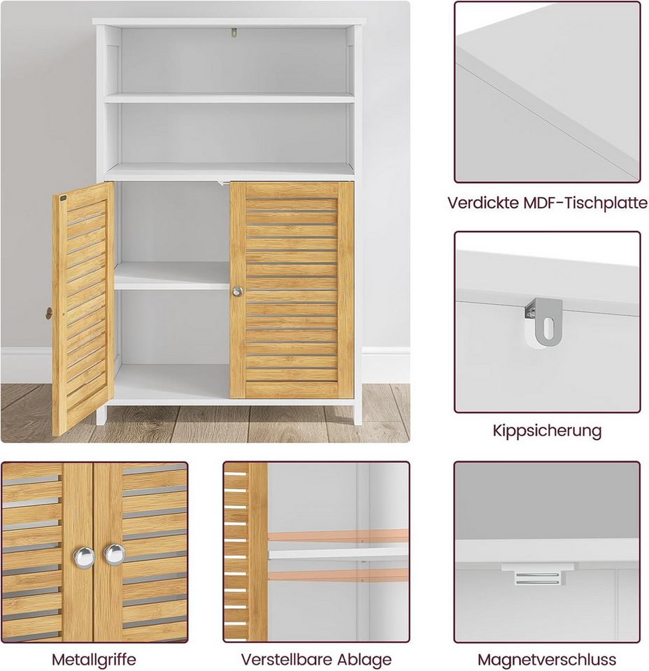 MSMASK Badkommode Badezimmerschrank, mit 2 offene Fächer, 60 x 30 x 100cm, Weiß – Bild 5 von 5