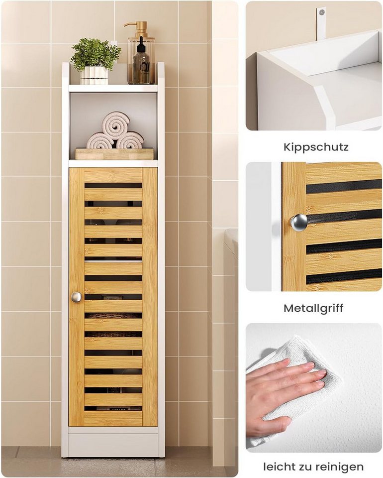 MSMASK Badregal Badezimmerschrank, Toilettenschrank, Beistellschrank 20×20×80 cm, 1-tlg., mit 2 offenen Fächern & Verstellbare Ablagen – Bild 4 von 5