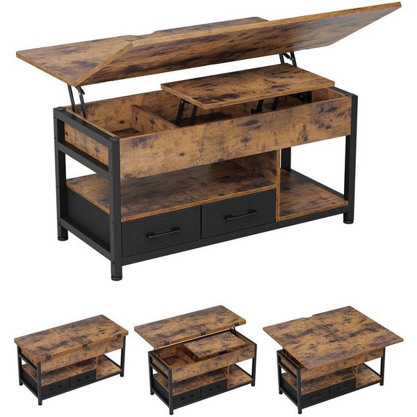 MSMASK Couchtisch 3-in-1-Multifunktions-Wohnzimmertisch mit 2 Schubladen, Kaffeetisch, Versteckte Aufbewahrung, 50T x 100B x 50H cm