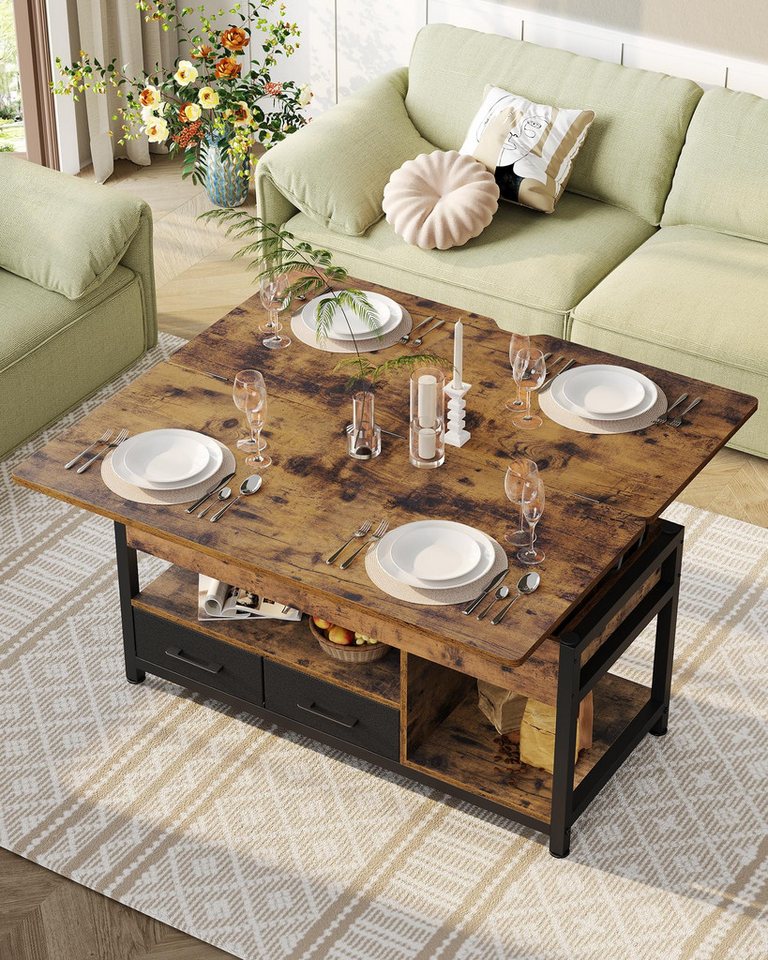 MSMASK Couchtisch 3-in-1-Multifunktions-Wohnzimmertisch mit 2 Schubladen, Kaffeetisch, Versteckte Aufbewahrung, 50T x 100B x 50H cm – Bild 3 von 5