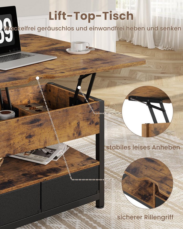 MSMASK Couchtisch 3-in-1-Multifunktions-Wohnzimmertisch mit 2 Schubladen, Kaffeetisch, Versteckte Aufbewahrung, 50T x 100B x 50H cm – Bild 5 von 5