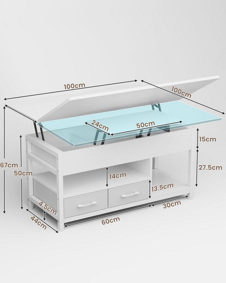MSMASK Couchtisch 3-in-1-Multifunktions-Wohnzimmertisch mit 2 Schubladen, Kaffeetisch, Versteckte Aufbewahrung, 50T x 100B x 50H cm – Bild 2 von 5