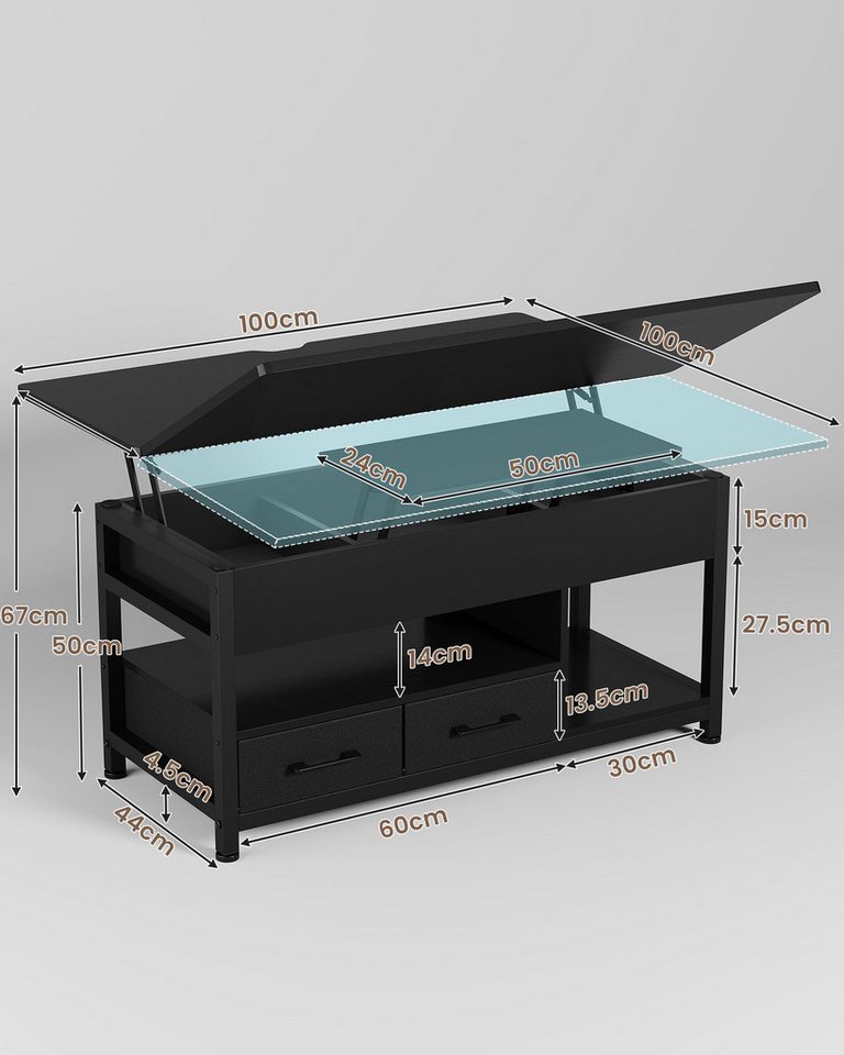 MSMASK Couchtisch 3-in-1-Multifunktions-Wohnzimmertisch mit 2 Schubladen, Kaffeetisch, Versteckte Aufbewahrung, 50T x 100B x 50H cm – Bild 2 von 5