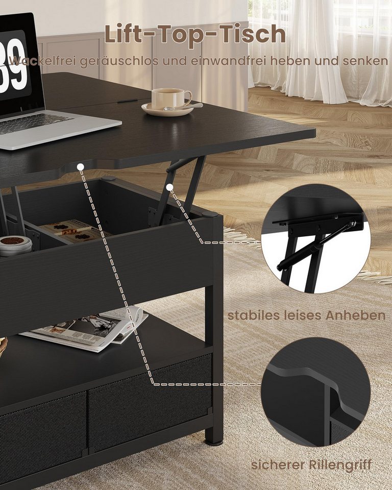 MSMASK Couchtisch 3-in-1-Multifunktions-Wohnzimmertisch mit 2 Schubladen, Kaffeetisch, Versteckte Aufbewahrung, 50T x 100B x 50H cm – Bild 3 von 5