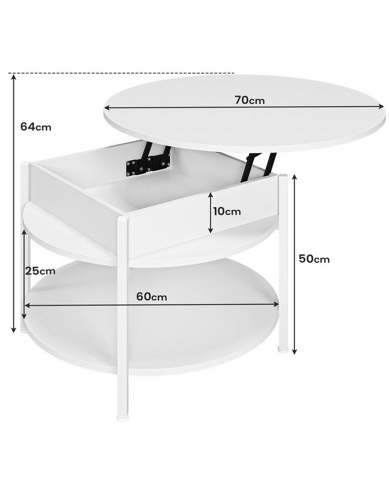 MSMASK Couchtisch Rund, höhenverstellbarer Kaffeetisch mit Verstecktem Stauraum (1-St), Couchtisch Holz mit Offenem Fach – Bild 2 von 5