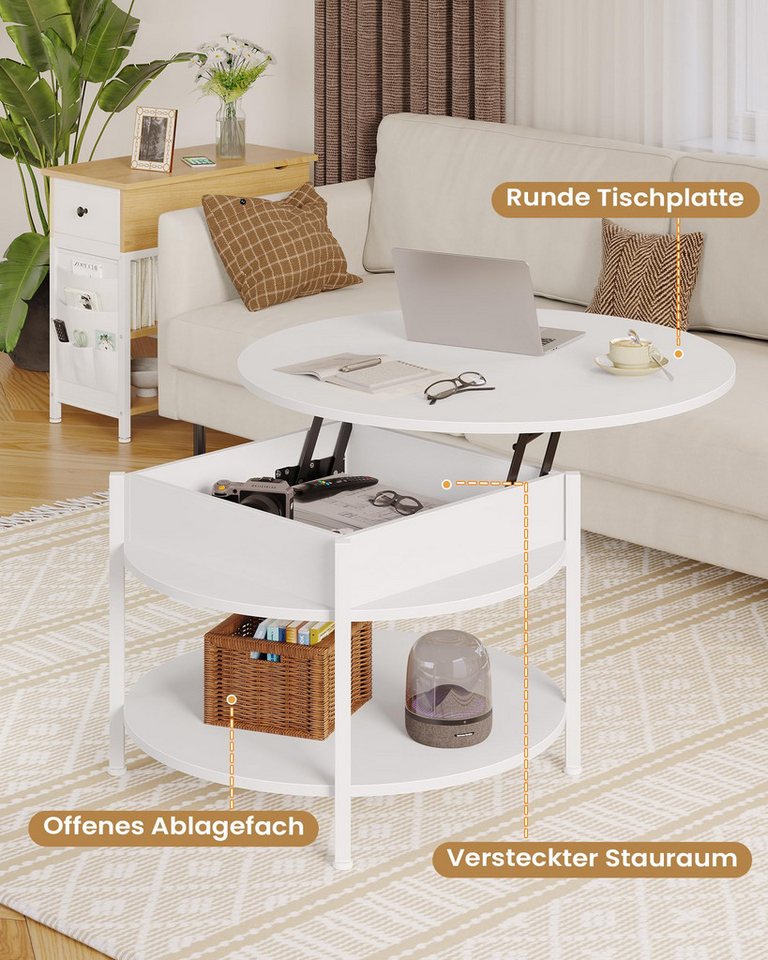 MSMASK Couchtisch Rund, höhenverstellbarer Kaffeetisch mit Verstecktem Stauraum (1-St), Couchtisch Holz mit Offenem Fach – Bild 4 von 5