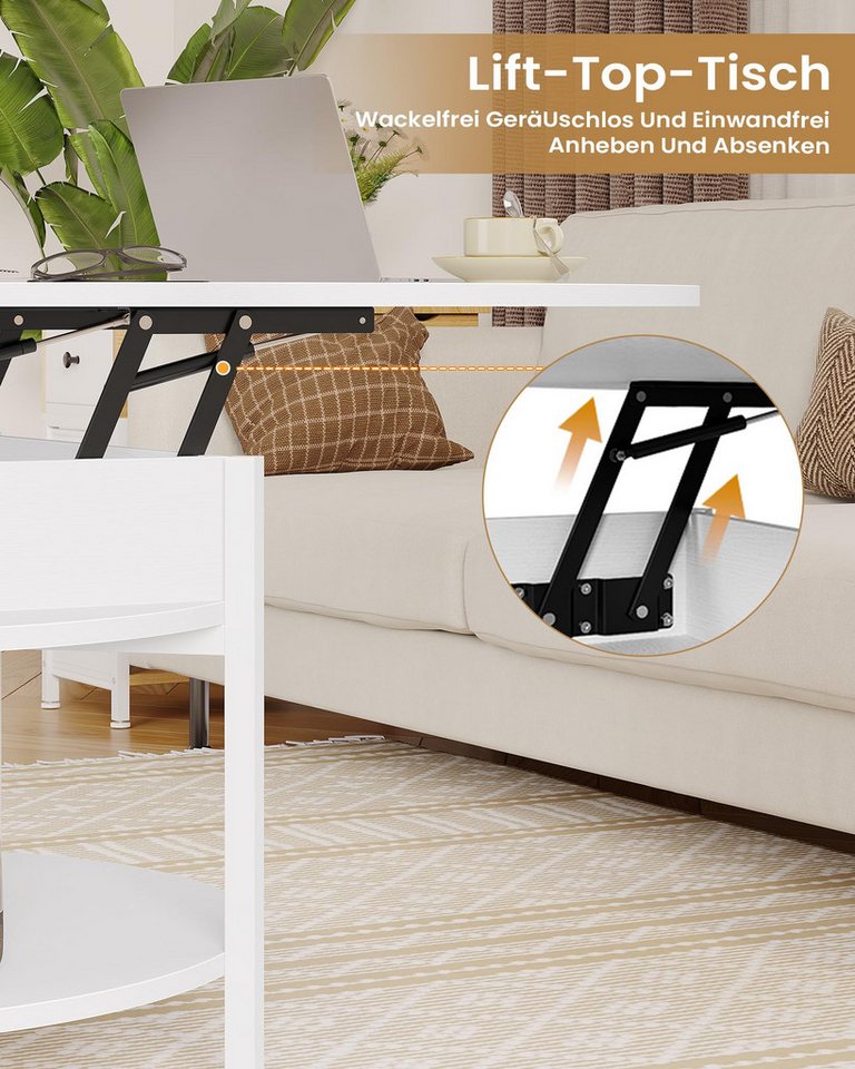 MSMASK Couchtisch Rund, höhenverstellbarer Kaffeetisch mit Verstecktem Stauraum (1-St), Couchtisch Holz mit Offenem Fach – Bild 5 von 5