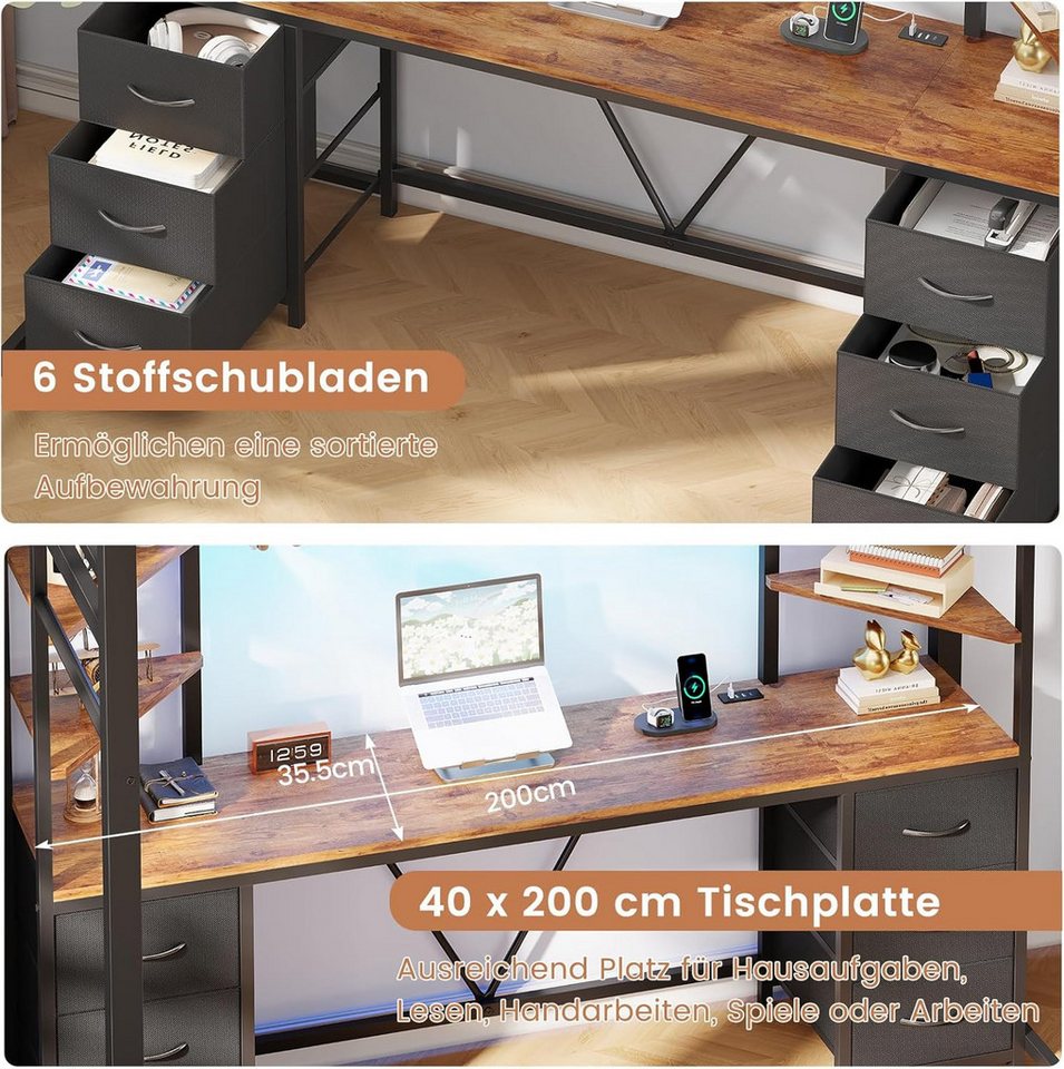 MSMASK Hochbett Jugendbett mit Schreibtisch, 6 großen Schubladen & 4 Ablagen (Ohne Matratze) Kinderbett mit Metall-Rausfallschutz und Leiter, 90x200cm – Bild 3 von 5
