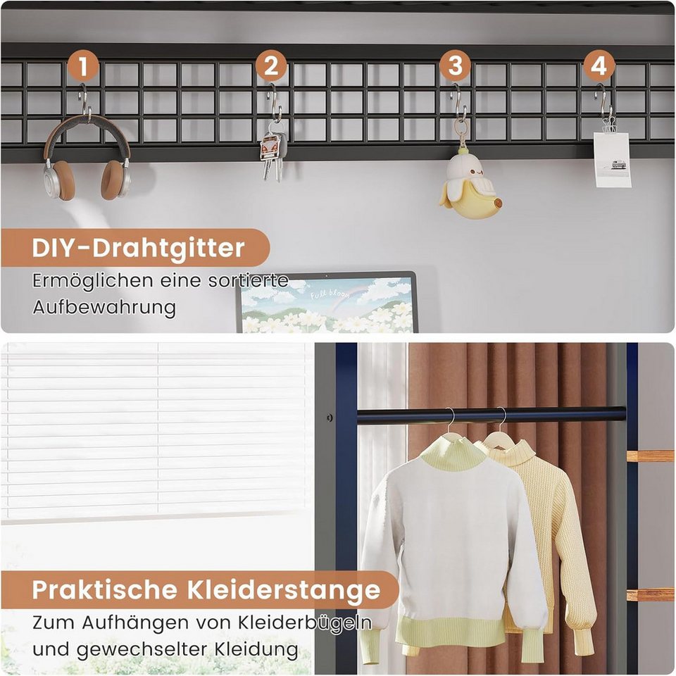 MSMASK Hochbett Jugendbett mit Schreibtisch, 6 großen Schubladen & 4 Ablagen (Ohne Matratze) Kinderbett mit Metall-Rausfallschutz und Leiter, 90x200cm – Bild 5 von 5