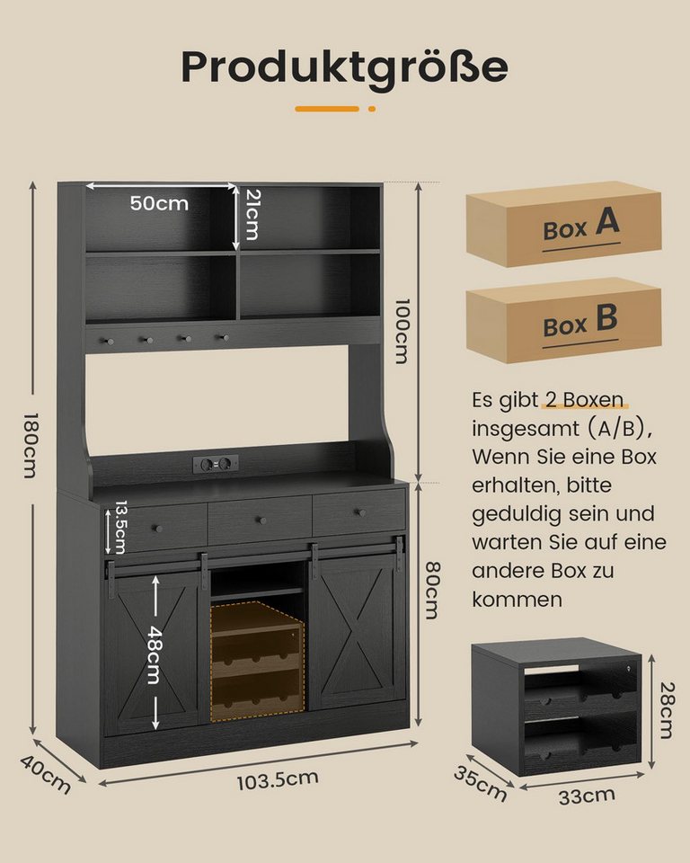 MSMASK Küchenbuffet Küchenschrank Sideboard Mehrzweckschrank mit LED-Beleuchtung (1-St) – Bild 2 von 5