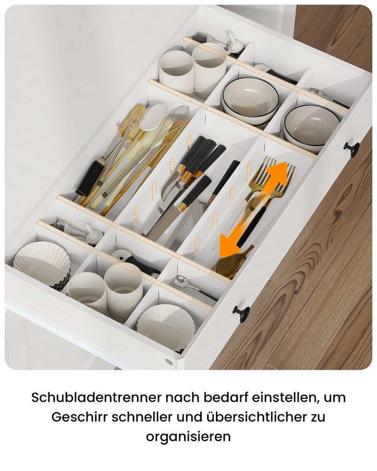 MSMASK Küchenbuffet Küchenschrank Sideboard mit LED, Arbeitsplatte,Schubladen Verstellbaren Ablagen, Großer Stauraum, Weiß, 180cm hoch – Bild 5 von 5