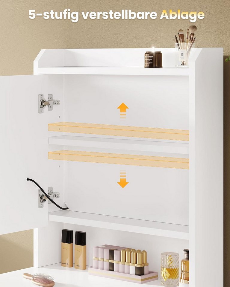 MSMASK Schminktisch mit Beleuchtung, 3 Farben, Einstellbare Helligkeit (Schminktisch Klein mit Hocker), Weiß – Bild 5 von 5
