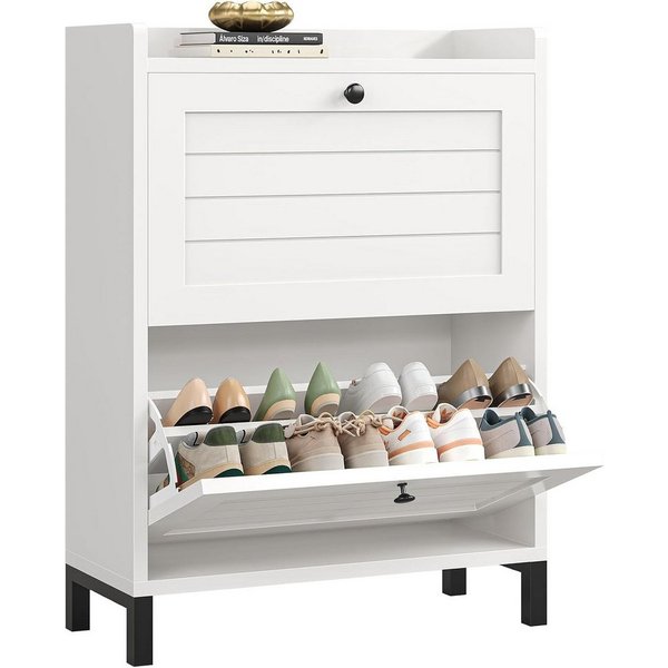 MSMASK Schuhschrank mit 2 Klappen, Verstellbare Böden für Flur, Eingangsbereich, Weiß (1-St) 30T x 80B x 90H cm, Weiß, Verstellbare Trennwände
