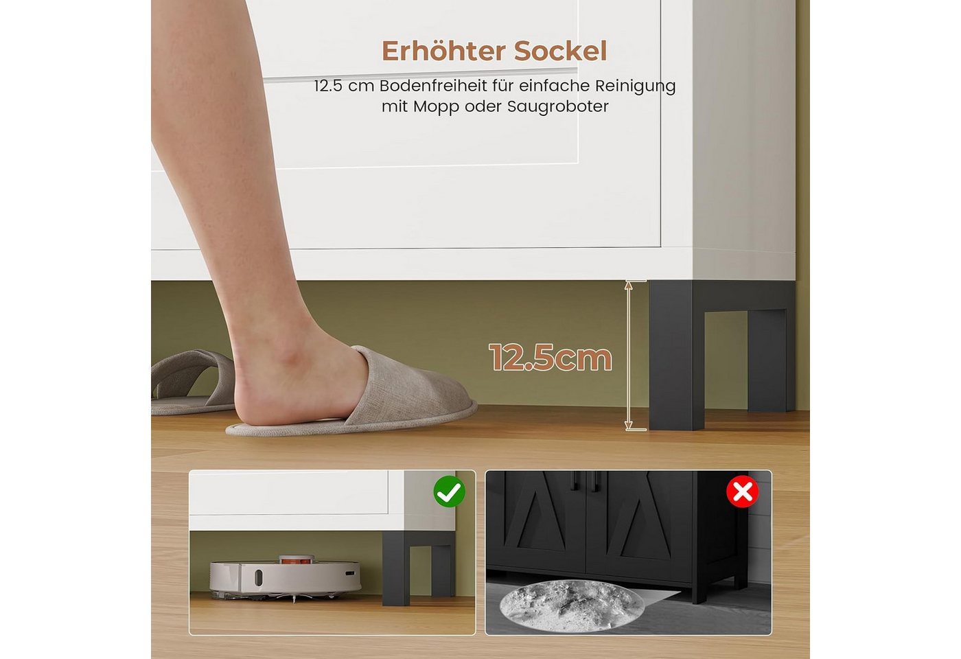 MSMASK Schuhschrank mit 2 Klappen, Verstellbare Böden für Flur, Eingangsbereich, Weiß (1-St) 30T x 80B x 90H cm, Weiß, Verstellbare Trennwände – Bild 5 von 5