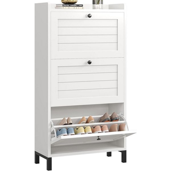 MSMASK Schuhschrank mit 2 Klappen, Verstellbare Böden für Flur, Eingangsbereich, Weiß (1-St) 30T x 60B x 126H cm, Weiß, Verstellbare Trennwände