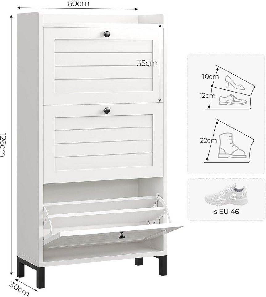 MSMASK Schuhschrank mit 2 Klappen, Verstellbare Böden für Flur, Eingangsbereich, Weiß (1-St) 30T x 60B x 126H cm, Weiß, Verstellbare Trennwände – Bild 2 von 5