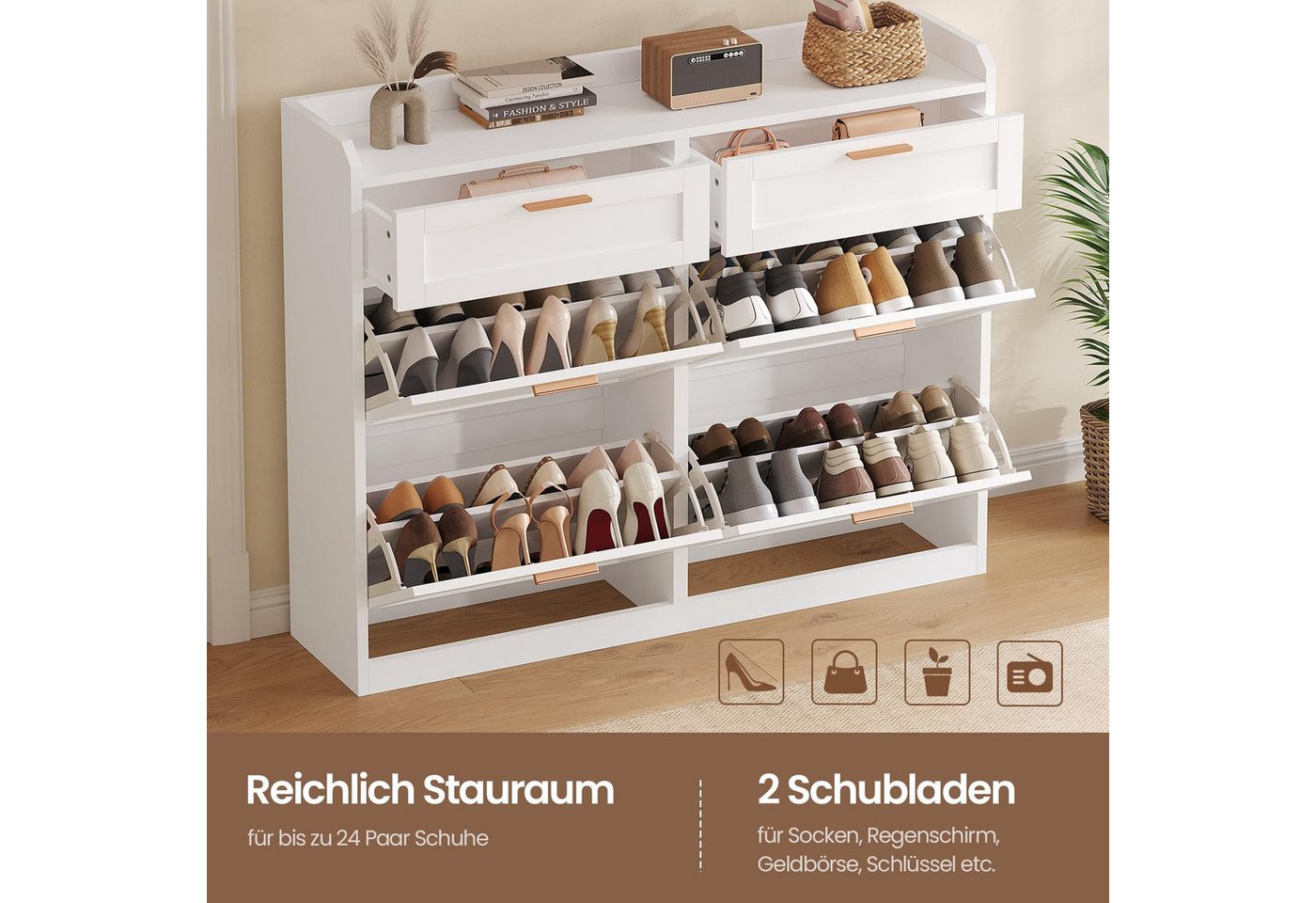 MSMASK Schuhschrank mit 4 Klappen, Einstellbarer Schuhregal, 24 x 100 x 103 cm (1-St) – Bild 5 von 5