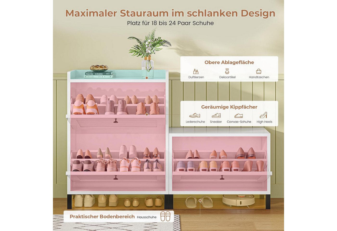 MSMASK Schuhschrank mit Sitzbank, 3 Klappen und Verstellbare Böden für Flur, Weiß (1-St) 121x30x90cm, Weiß, Verstellbare Trennwände – Bild 3 von 5