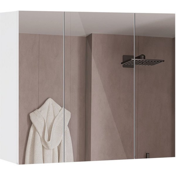 MSMASK Spiegelschrank Badschrank mit Spiegel und Verstellbarem Regal, Weiß 16T x 70B x 60H cm