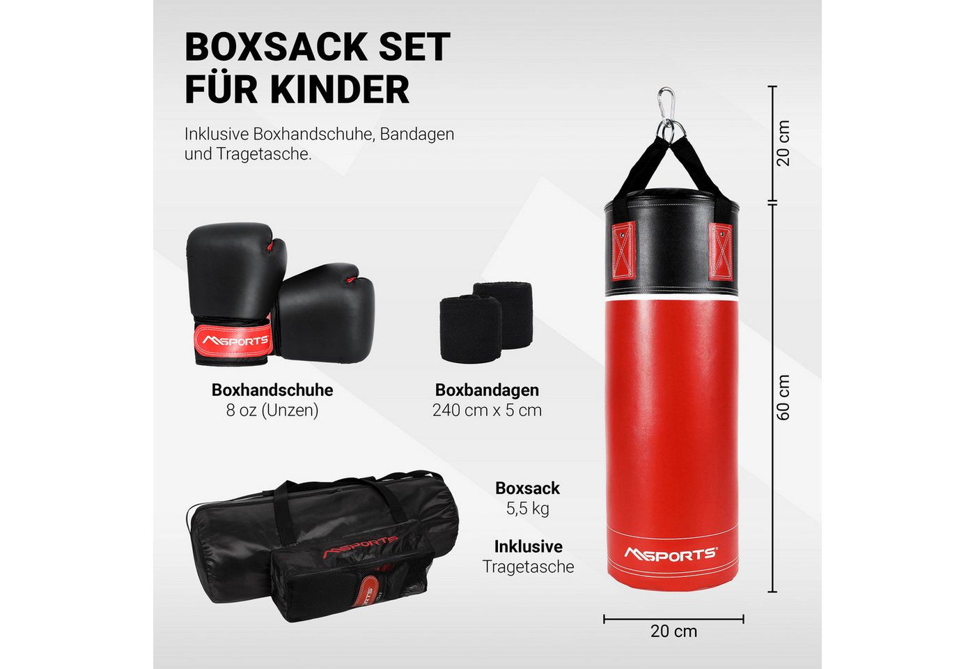 MSports® Boxsack Boxset Boxsack Set 5,5 kg für Kinder Professional inkl. Boxhandschuh – Bild 2 von 5