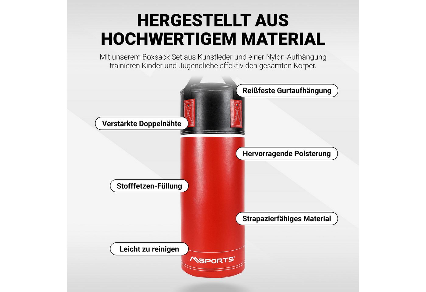 MSports® Boxsack Boxset Boxsack Set 5,5 kg für Kinder Professional inkl. Boxhandschuh – Bild 3 von 5