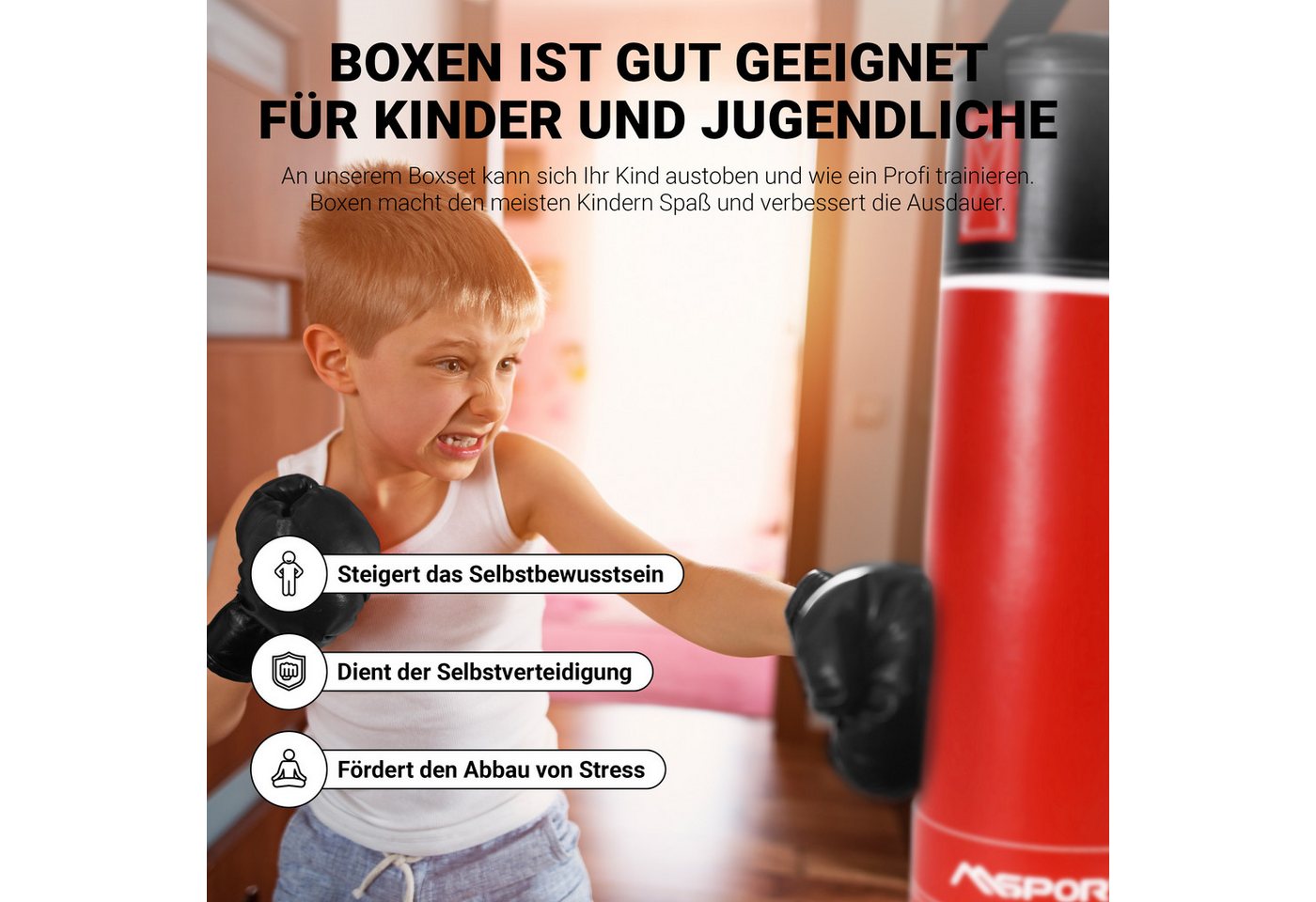 MSports® Boxsack Boxset Boxsack Set 5,5 kg für Kinder Professional inkl. Boxhandschuh – Bild 5 von 5
