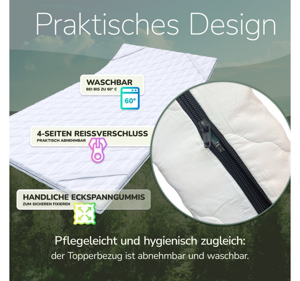 Matratzenschutzbezug Topper-Bezug Classic, Höhe 5 cm, 4-Eckspanngummis, 90x200 140x200 MSS e.K., Karo-Steppmuster, waschmaschinenfest bei 60 °C – Bild 5 von 5