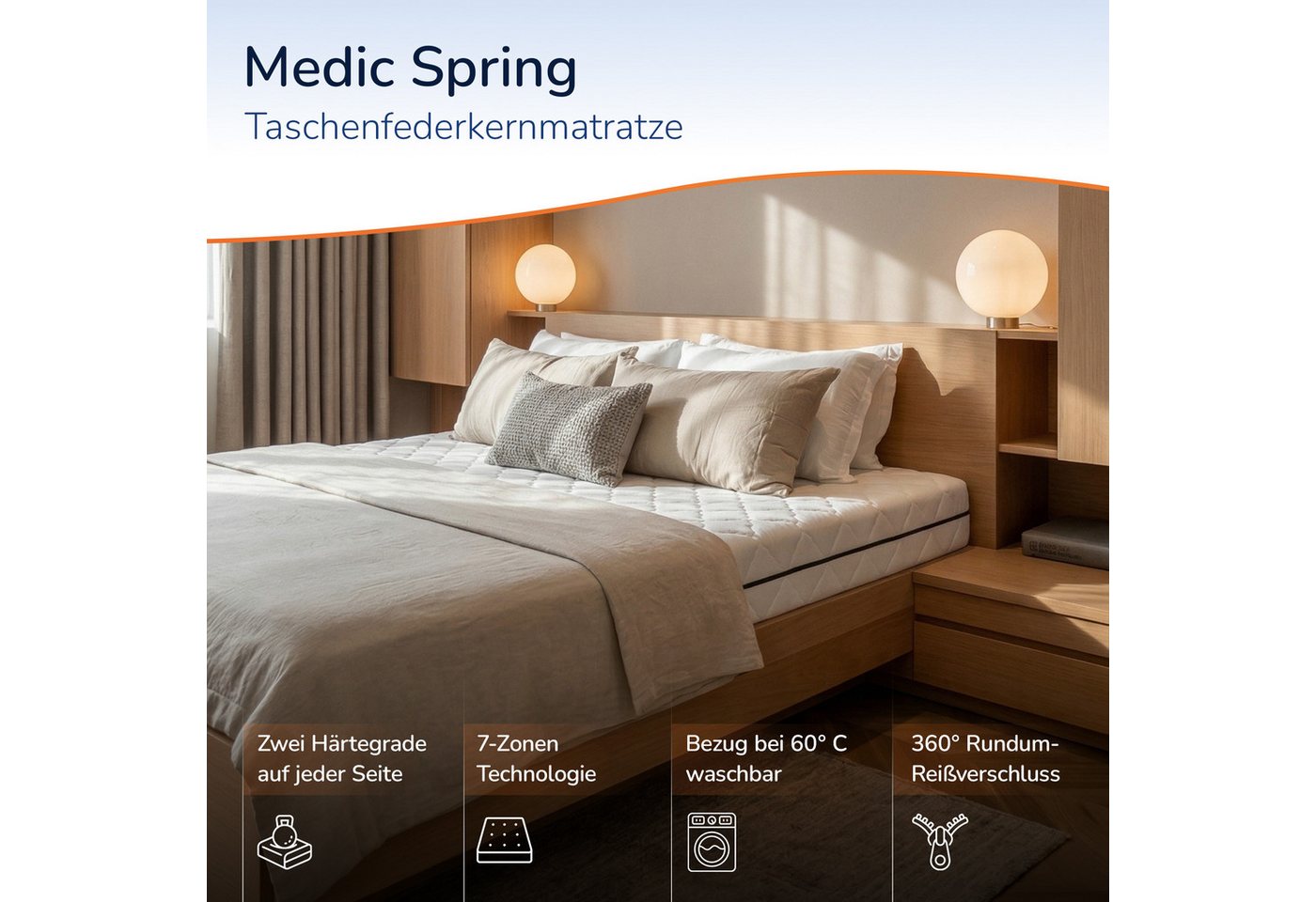 Taschenfederkernmatratze Medic Spring 2-in-1 - 2 Härtegrade 70x200 90x200 140x200 180x200, MSS e.K., 20 cm hoch, verschiedene Größen und Härtegrade- ergonomisch – Bild 2 von 5